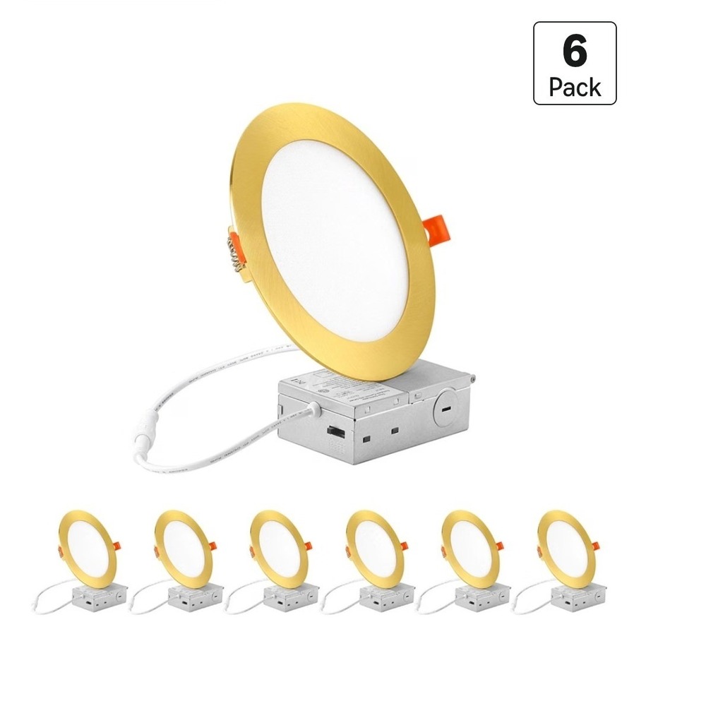 6 Pack 6 Inch Gold LED Recessed Ceiling Light 5CCT Canless Downlight O3 or O4